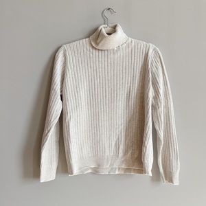 Lord & Taylor Light Beige Ribbed Turtleneck Sweater